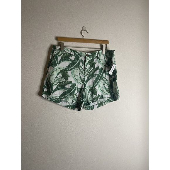 Old Navy Linen Blend Shorts Womens 10 Green White Leaf Tropical - Picture 2 of 4